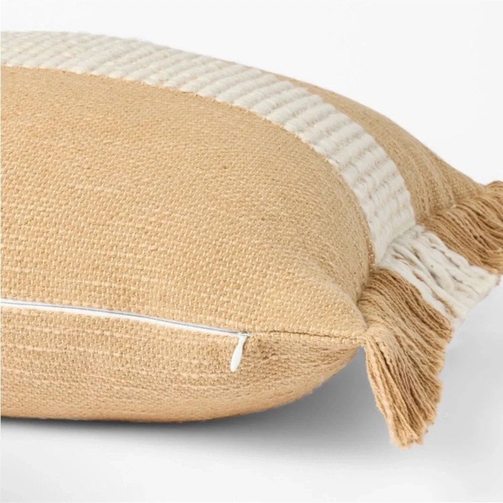 Woven Striped Square Pillow Neutral, Cream: Fringed Trim, Threshold Studio McGee